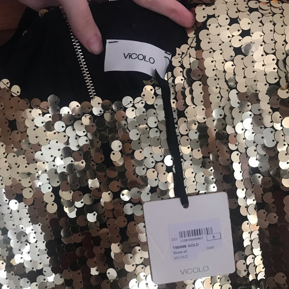 NWT Vicolo gold sequin zip up blouse - Picture 5 of 5
